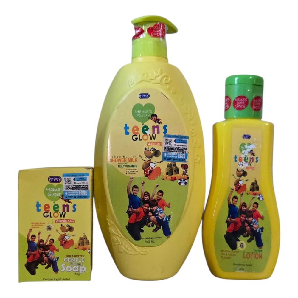 Eden Mama's Super Teens Glow Vitamin C Shower Milk, Protective Soap And Lotion